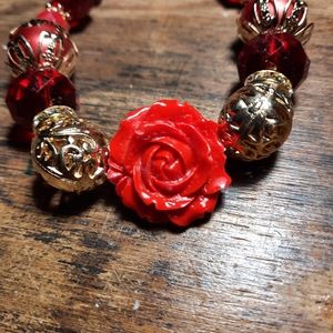 Hand beaded Ruby Rose bracelet